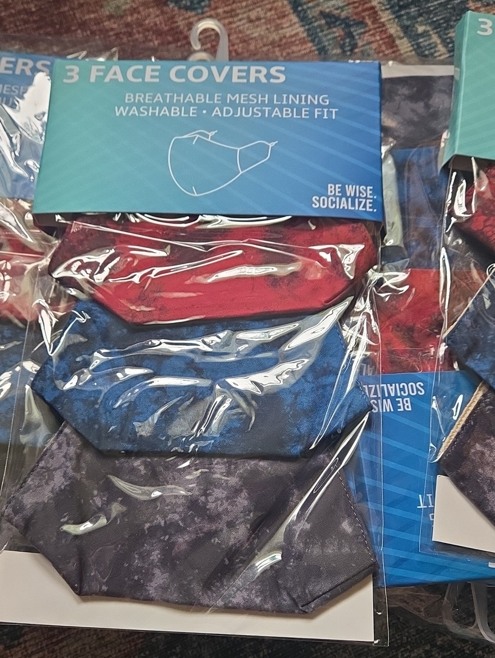 Bundle Of 3-Pack Breathable Face Covers - Red, Blue, Gray